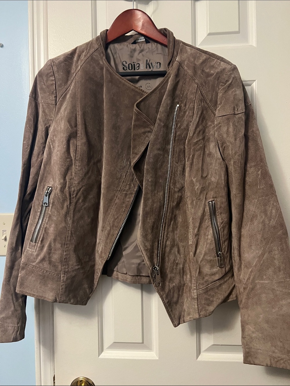 Soia & Kyo Women's Taupe Suede Asymmetrical Zip Jacket